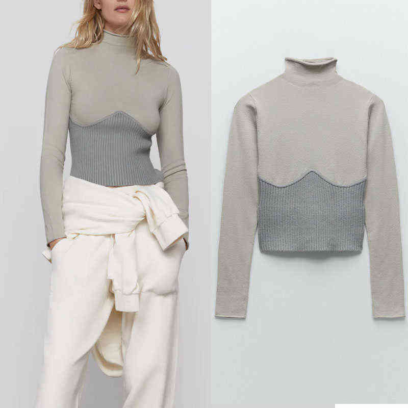 Za Women Winter Patchwork Turtleneck Knit Sweater Long Sleeve Pronounced Seam Slim Pullover Female Chic Knitted Top 211109
Za Women Winter Patchwork Turtleneck Knit Sweater Long Sleeve Pronounced Seam Slim Pullover Female Chic Knitted Top 211109