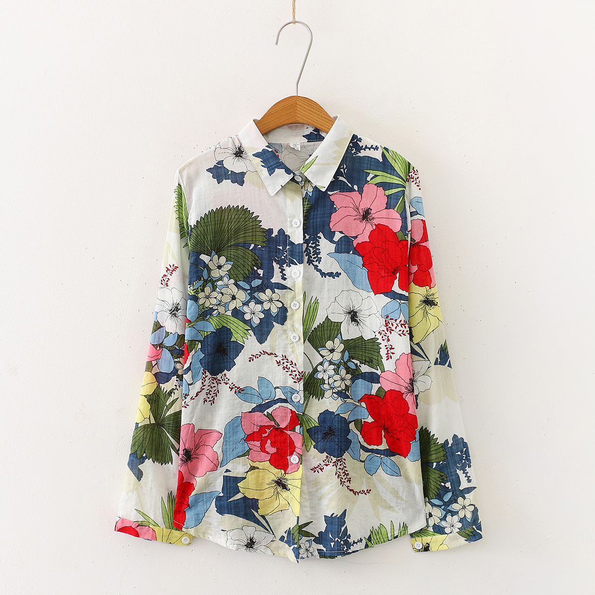 summer cotton Hawaii shirts 3colors floral Women Blouses Long Sleeve Shirt Camisas Femininas Female Tops Fashion Shirt 210225