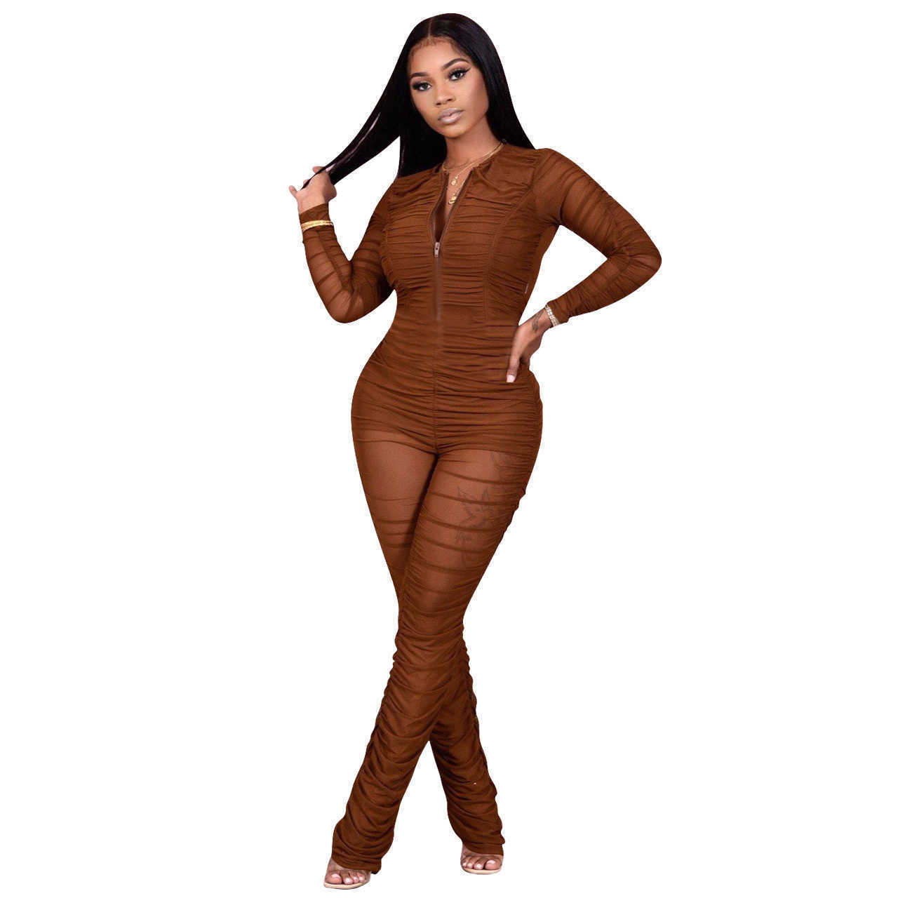 Designers Women black Clothes 2023 fashion sexy mesh pleated micro pull pants wear clubwear jumpsuits amp rompers