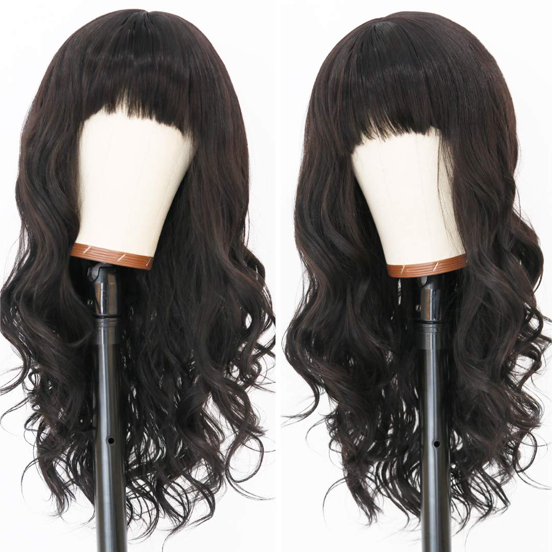 Womens Long Wave Hair Synthetic Wig wiht Bangs Fashion Wigs for Ladys Cosplay