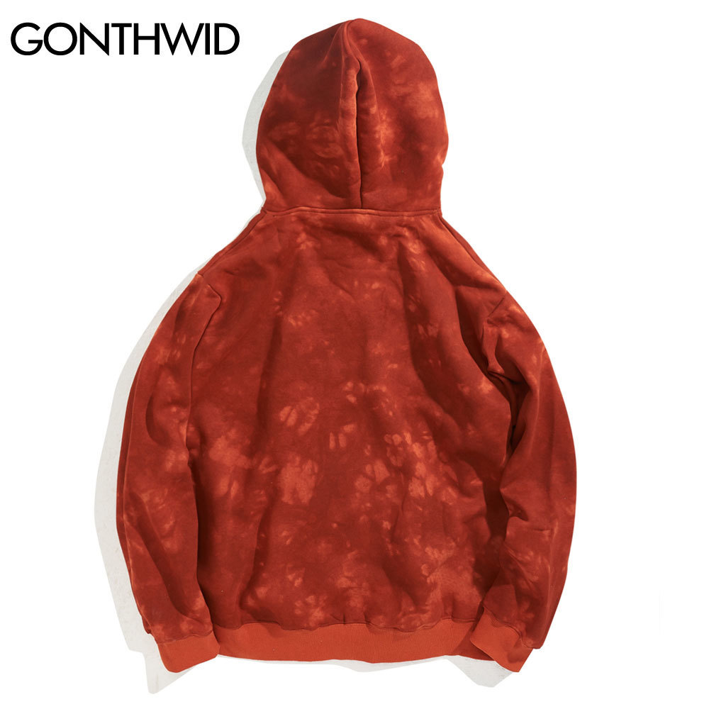 GONTHWID Chinese Characters Persimmon Print Fleece Tie Dye Hooded Sweatshirts Pullover Hoodies Streetwear Mens Hip Hop Tops 201113
