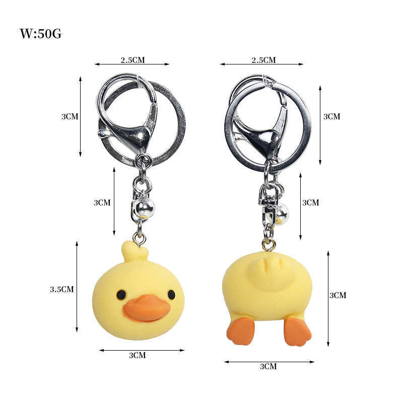 Cute Key Chain Wholesale Creative Little Yellow Duck Resin Doll Couple Diy Female Cartoon Mobile Phone Pendant Keychain Pouch G1019