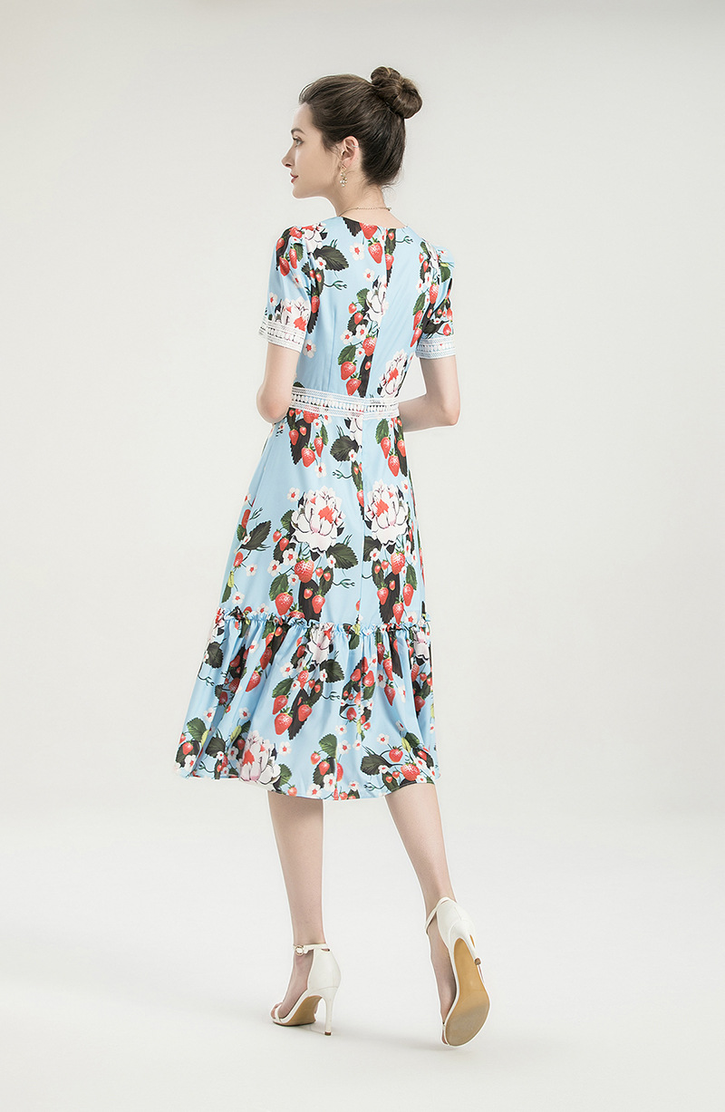 Women's Runway Dresses Square Neckline Short Sleeves Printed Embroidery Patchwork Elegant Autumn Dress