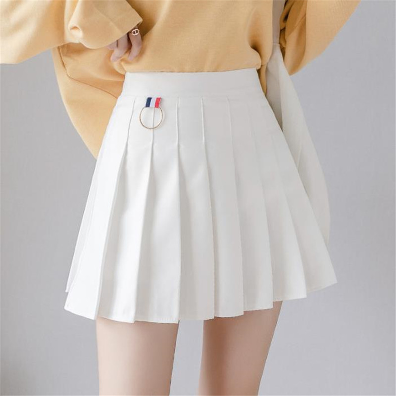Women Short Pleated Korean Slim Fit High Waist Solid Preppy Style Empire Skirts Girls Fashion Mini A-line Skirt 210309