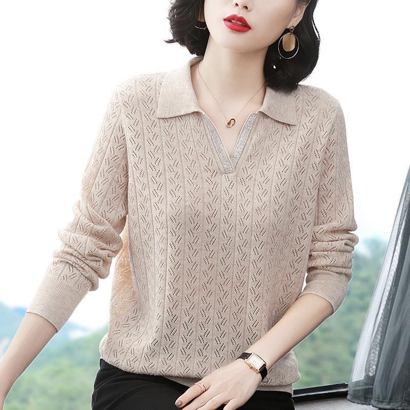Plus Size Pullover Sweaters Women, Turn-Down Neck Knitted Jumpers For Spring And Autumn