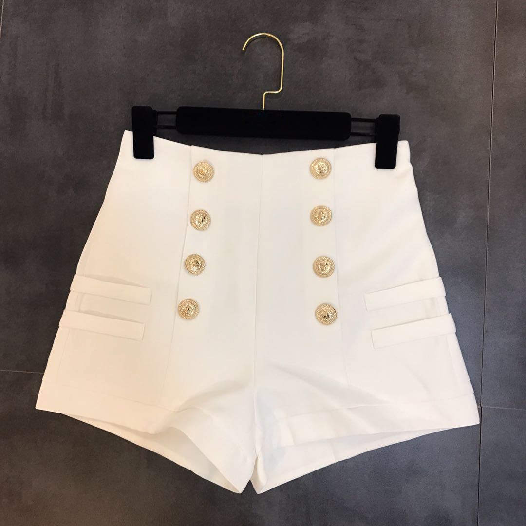 DEAT 2021 Spring Women Double-breasted Casual High Waist A-Line Wide Leg Black Shorts Female MI399 210317