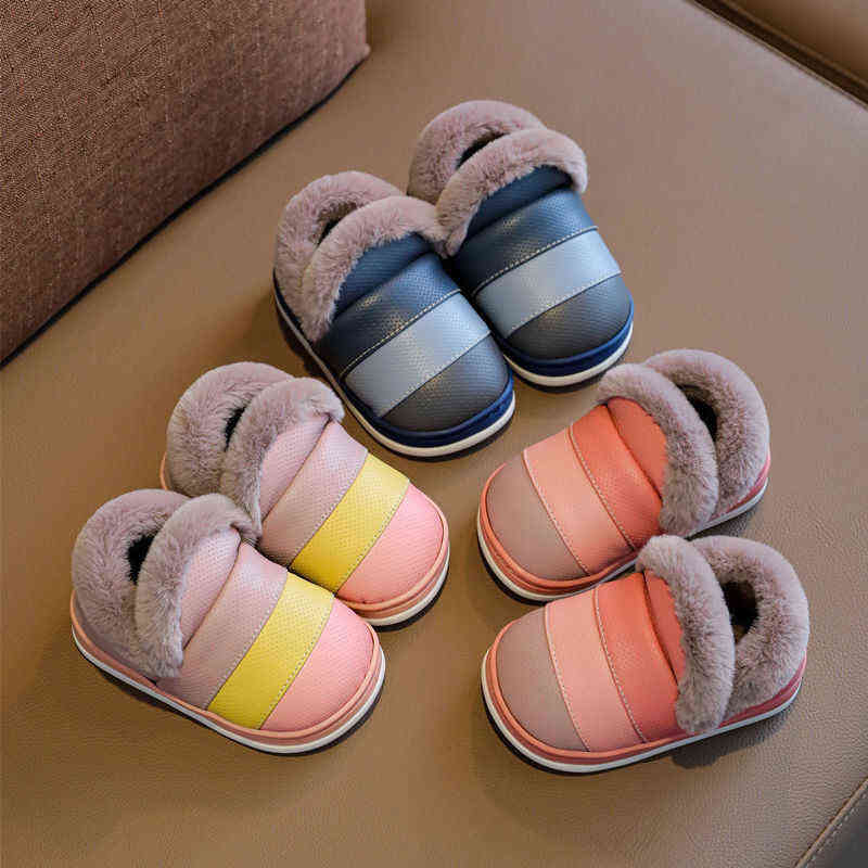 Children Slippers Winter Indoor Flannel Solid Plush Home Shoes for Baby Girls Boys Toddler Soft Warm Non Slip Kids House Slipper 211119
