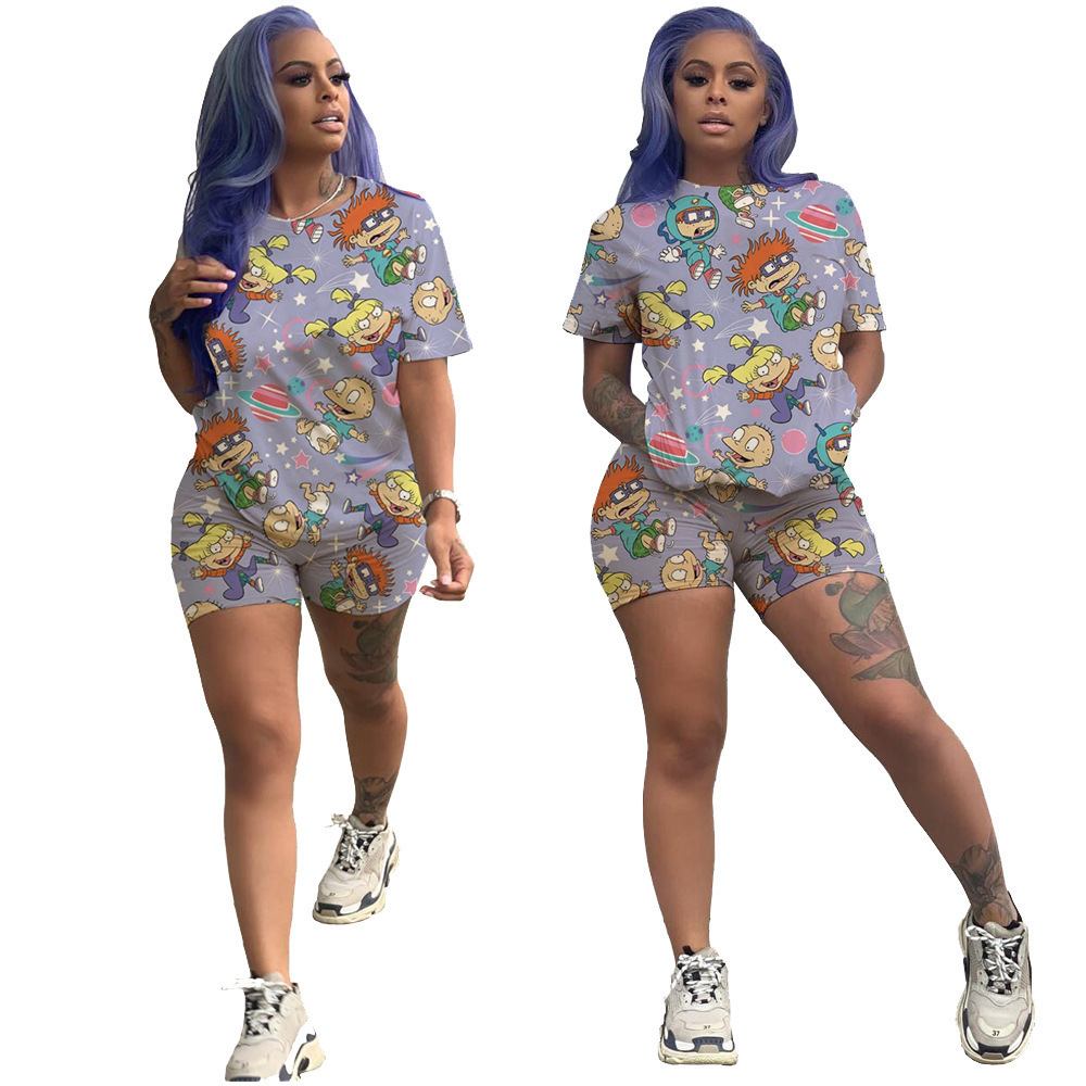 Designer 2021 tracksuits women recommended cartoon printing leisure home two-piece 2 piece set Girl Printed Top sportwear woman summer dresses
