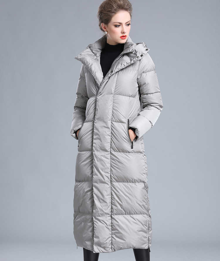 Women's winter clothing puffer zipper down coat big size 4XL black gray navy blue thick warm large size long down jacket 210918