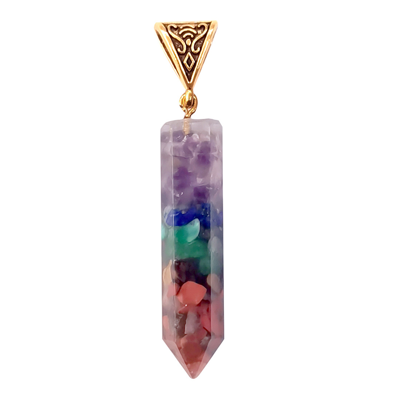 Natural Gravel Hexagonal Column Necklace Seven Chakras Crystal Stone Pendant Necklaces Yoga Reiki Healing Fashion Gift