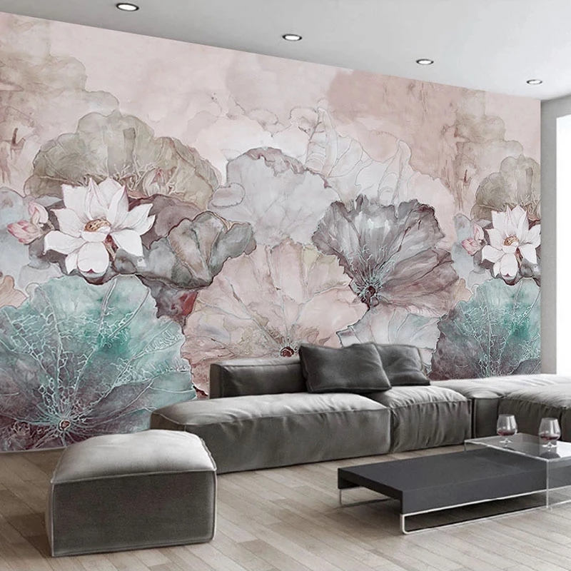 Custom 3D Wall Murals Wallpaper Chinese Style Hand Painted Lotus Decoration Living Room Dining Room Bedroom Flower