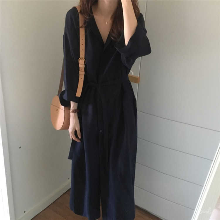 Spring Autumn Fashion Female Batwing Sleeve Vintage Solid Shirt Utility Dress Women Casual Loose Wrap Dress Oversize 210630