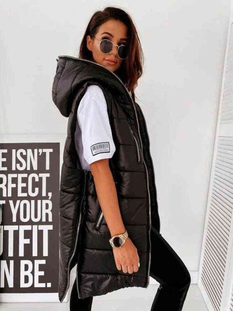 Autumn and Winter Women's Coat Vest Mid-Length Waistcoat Plus Size Streetwear Sleeveless Jacket Quilted 211120
