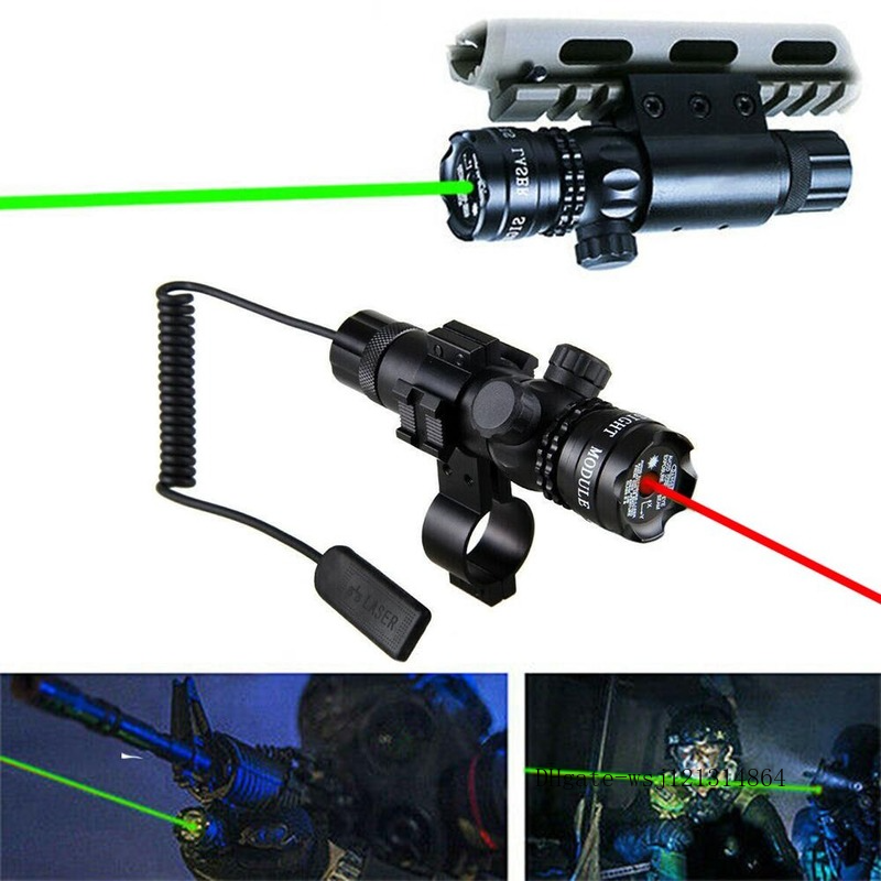 Outdoor Tactical Sight Green Laser Rifle Dot Scope CQB Training + Remote Swith+Picatinny Rail+Barrel Mounts Aluminum alloy FREE, Red
