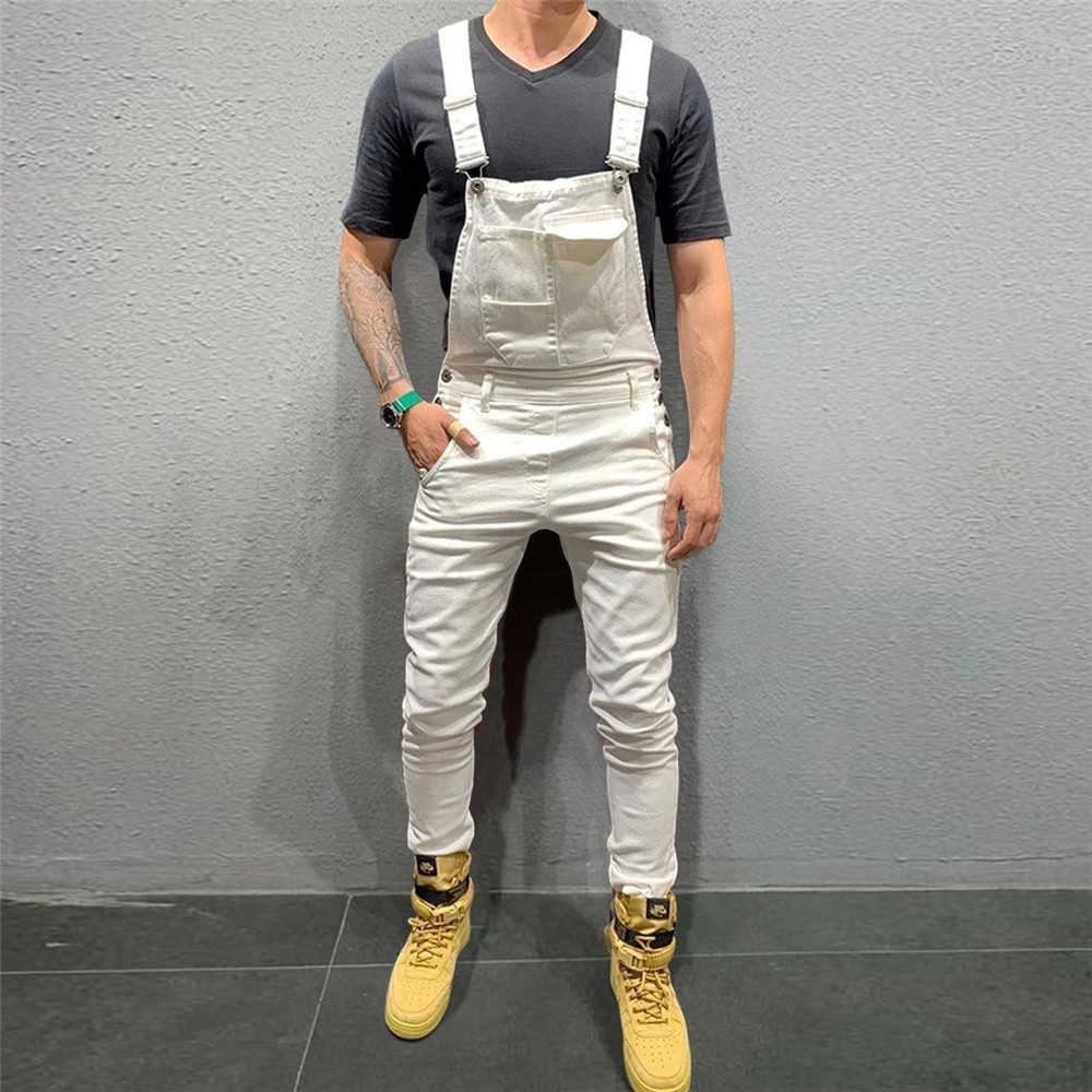 Mens Jeans Overalls Denim Dungaree Bib Overalls Male Jumpsuits Cargo Work Pants Trousers Plus Size Mens Casual Moto Biker Pants Y0811