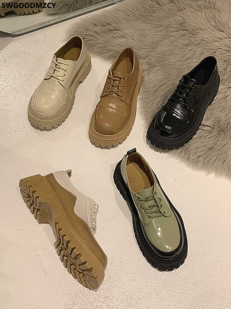 Platforms Oxford Shoes for Women 2021 Fashion Women Leather Casual Shoes Barefoot Shoes Women Chunky Heels Zapatillas De Mujer Y0907