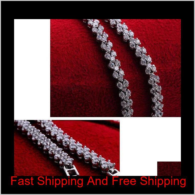 Tennis Luxury Austria Shining Crystal Bracelets Genuine 925 Sterling Silver Charms Bracelet Zircon Diamond Roman Tennis Link Brace