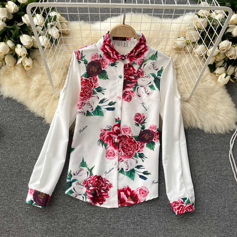 DEAT Women Tprinting Shorts Arrivals Lapel Long Sleeve Two Piece Set Fashion Temperament Spring Summer 11D59109M 210709