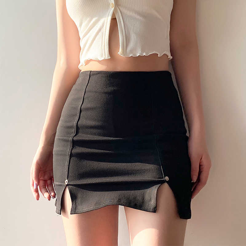 Summer Personality Split Red Pink Corduroy Pencil Micro-bomb Sexy Double Layer Safety Girl Female Skirt E278 210603