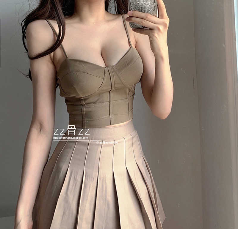 WOMENGAGA Summer Tops Sexy Low Cut Splicing Slim Short Vest Skinny Korean Women Tank Camis Crop Top Tunic Boho F8P 210603