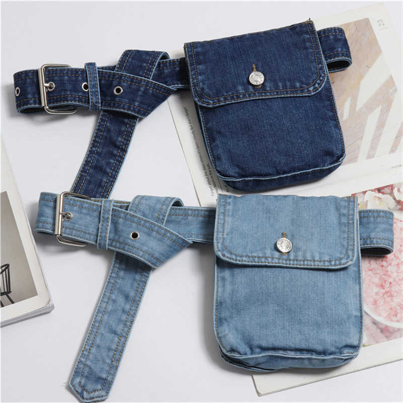 Waist Bag Women Fanny Pack Belt Fashion Adjustable Denim Female Phone Pouch Bum s Hip 210823