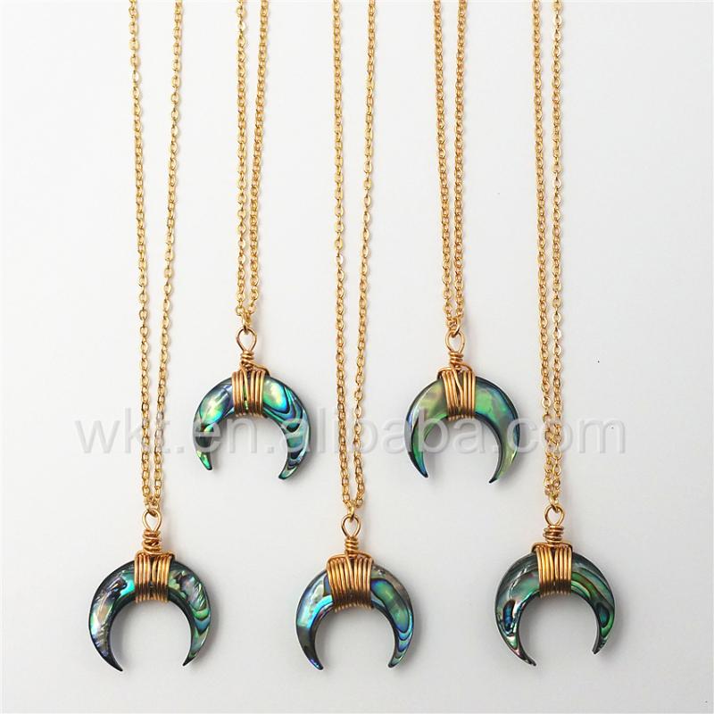 Pendant Necklaces WT-N803 5pcs Charm Crescent Shell Necklace Natural Raw Colors With 18" Gold Chain Wire Wrapping
Pendant Necklaces WT-N803 5pcs Charm Crescent Shell Necklace Natural Raw Colors With 18" Gold Chain Wire Wrapping
