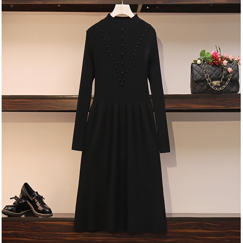 ONeck Women Winter Warm Sweater Dress women Casual Loose Long Sleeve Knitted Dress Ladies Elegant party dress 201008