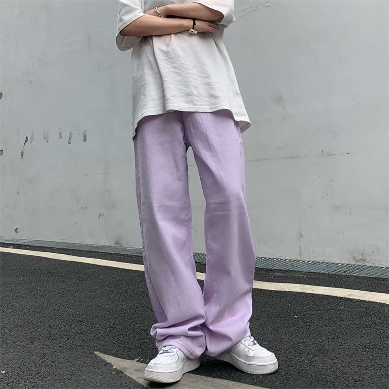 Women's Jeans Vintage Straight Baggy High Waist Korean Fashion Streetwear Casual Pants Femme Wide Leg Purple Mom Denim Trouser 210922