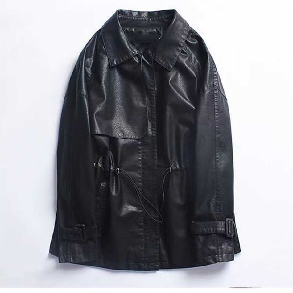 Faux Leather Jacket Ladies Long Sleeve Lapel Zipper, Plus Size Black Brown Soft Pleated Pu 5Xl 210525