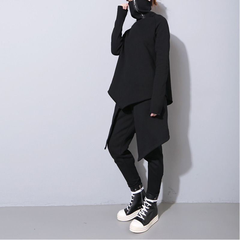 [EAM] New Spring Pullover Turtleneck Collar Full Sleeve Asymmetrical Loose Sweatshirt Women Fashion Tide OB196 201028
