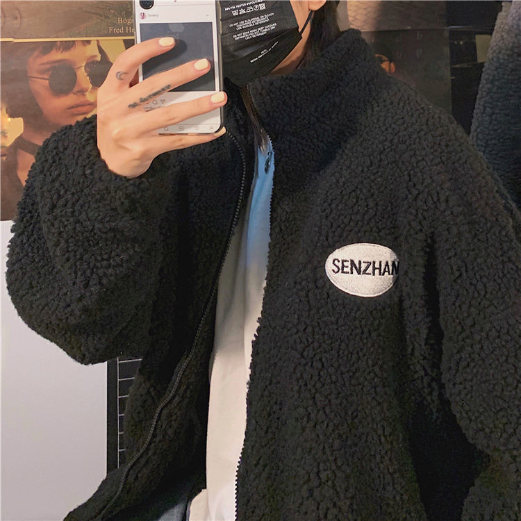 Faux lamb wool coat winter clothes women zipper sweatshirt all-match thinner stand collar cardigan harajuku hoodie women 201113