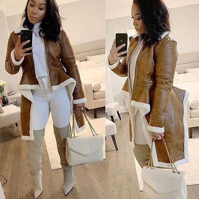 Echoine Irregular Fleece Coats Pu Leather Turtleneck Zipper Midi Long Coat Winter Thick Female Plus Size Wool Leather Jacket Y0827, Black;brown
Echoine Irregular Fleece Coats Pu Leather Turtleneck Zipper Midi Long Coat Winter Thick Female Plus Size Wool Leather Jacket Y0827, Black;brown