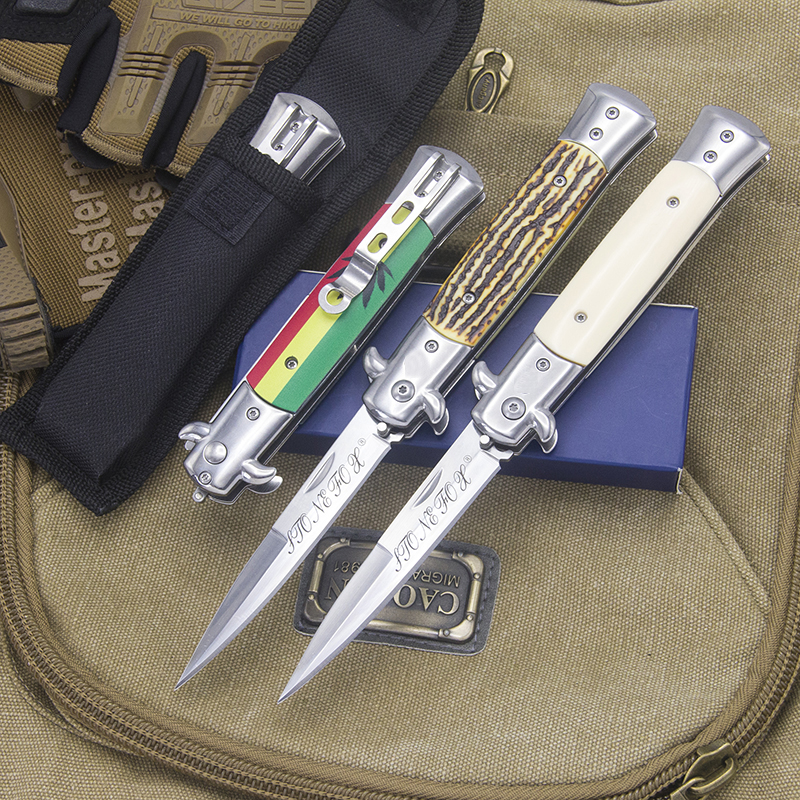 Tunafire 8.9inch Auto Folding knifes Wood handle Hunting Knife outdoor self-defense sharp 400 steel tactical knives with Nylon Sheath+Box
Tunafire 8.9inch Auto Folding knifes Wood handle Hunting Knife outdoor self-defense sharp 400 steel tactical knives with Nylon Sheath+Box