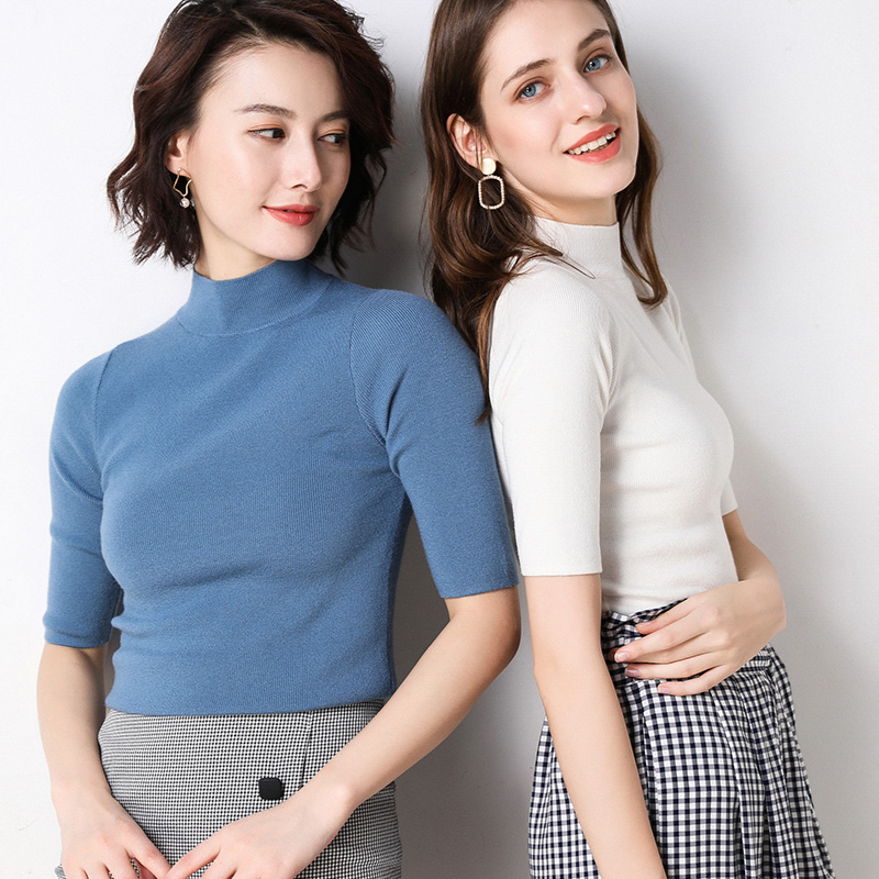 HWLZLTZHT Women's Cashmere Turtleneck Short Sleeve Knitted Pullover Tee Base T Wool Cashmere Sweater Plus Size Women Jumper 210306