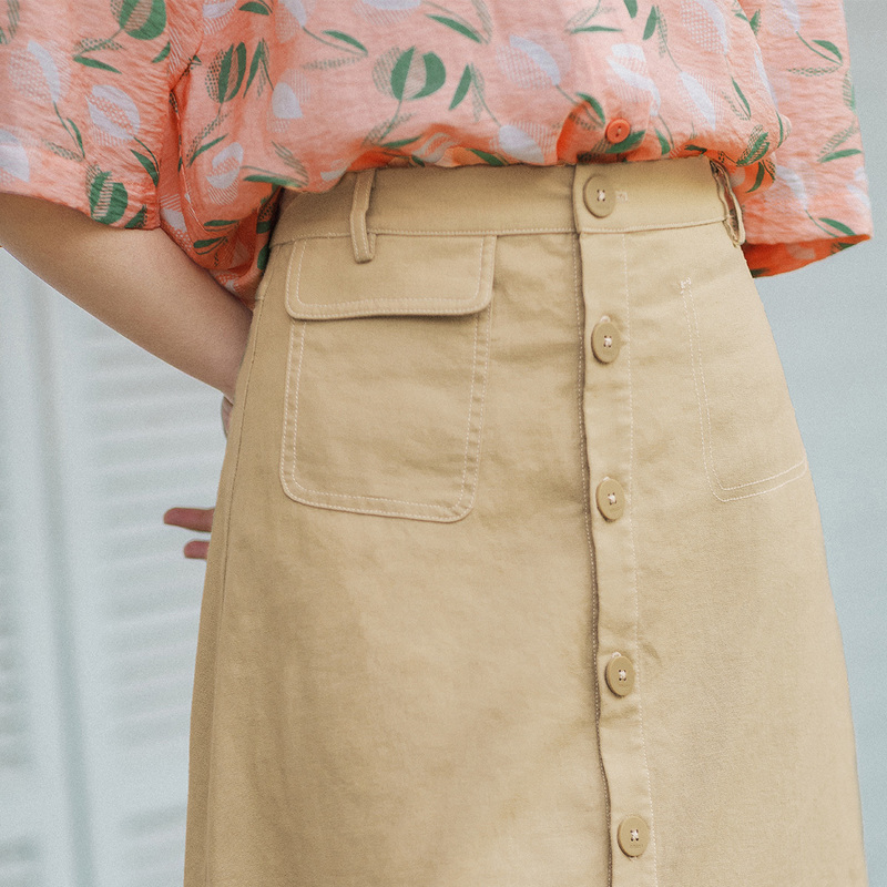 INMAN Summer Cotton and Linen Commuting Concise Style A-line Retro Skirt 210311