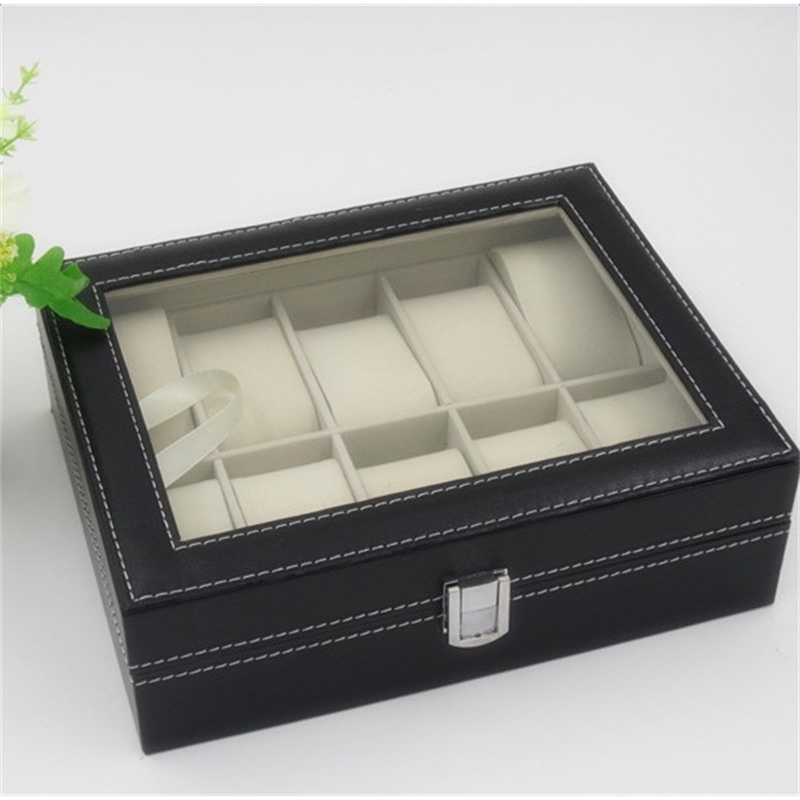 Fashion 10 Grids PU Leather Watch Boxes Storage Organizer Box Luxury Jewelry Ring Display Watch Case Black Display Case Box T20052