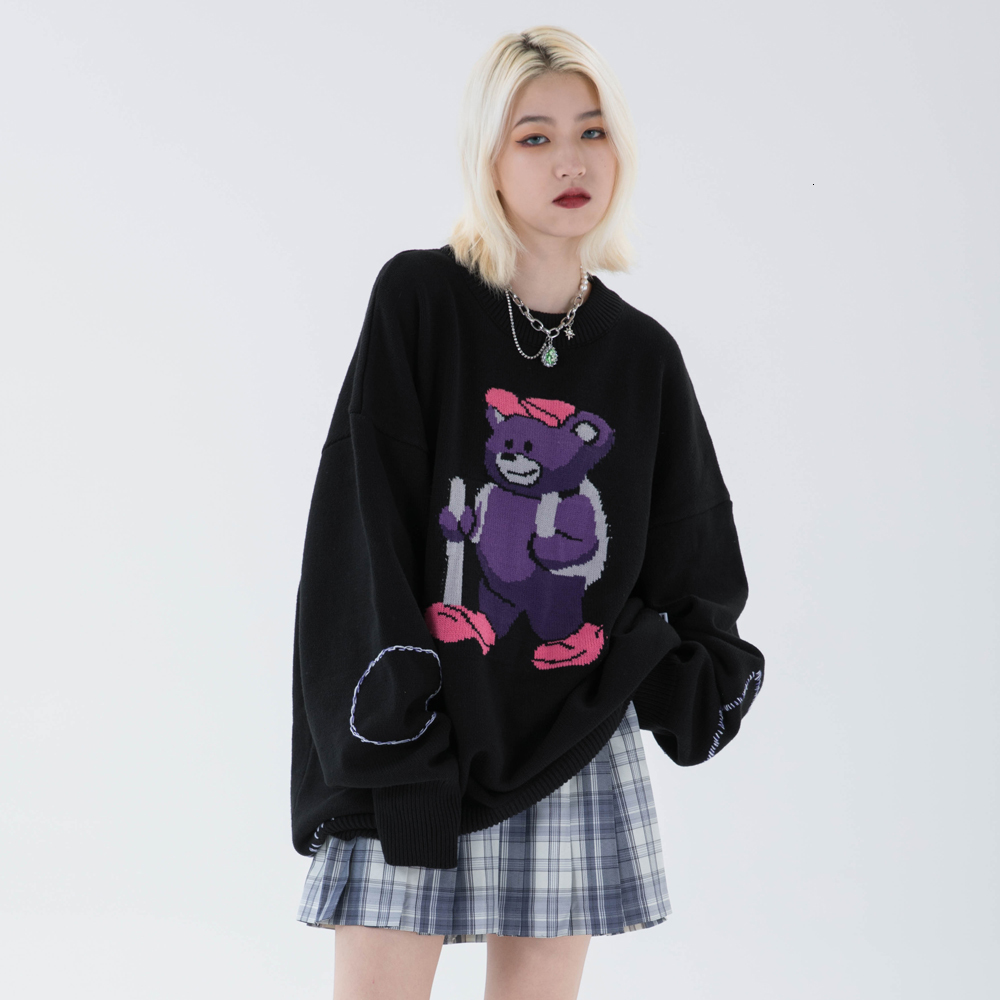 2021 New Sweater Men Cute Cartoon Bear Letter Knitted Pullover Winter O-neck Casual Baggy High Street Fashion Streetwear Couple Yi5c, Black 
2021 New Sweater Men Cute Cartoon Bear Letter Knitted Pullover Winter O-neck Casual Baggy High Street Fashion Streetwear Couple Yi5c, Black