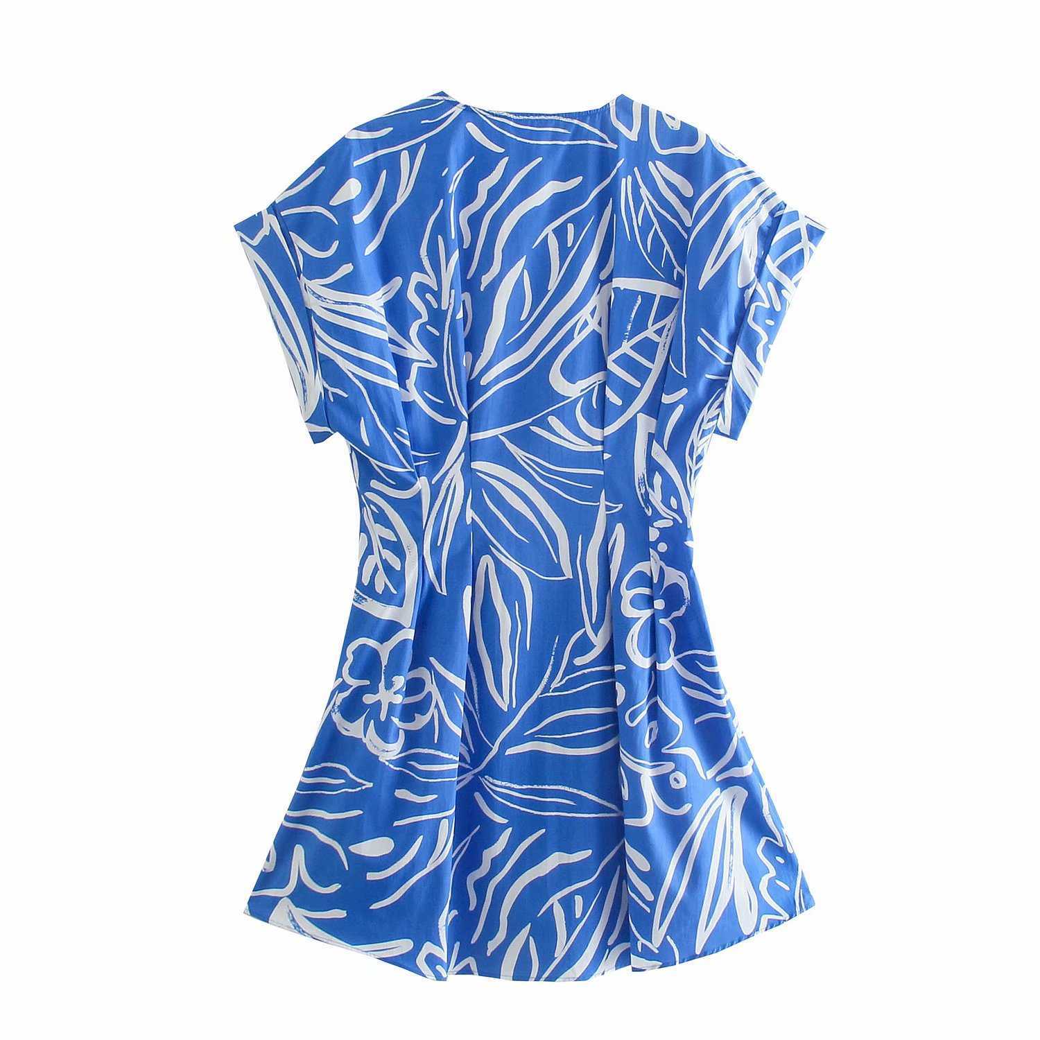 Summer Women Printed Dress V-neck Short Sleeves elegant Casual Fashion Chic Lady Woman Short Sundress 210709