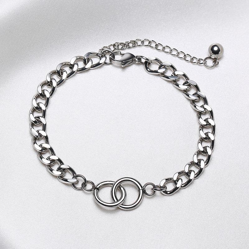 Bangle 2021 Stainless Steel Double Ring Accessories Chain Bracelet Color Female Titanium Jewelry For Women And Men Armband
