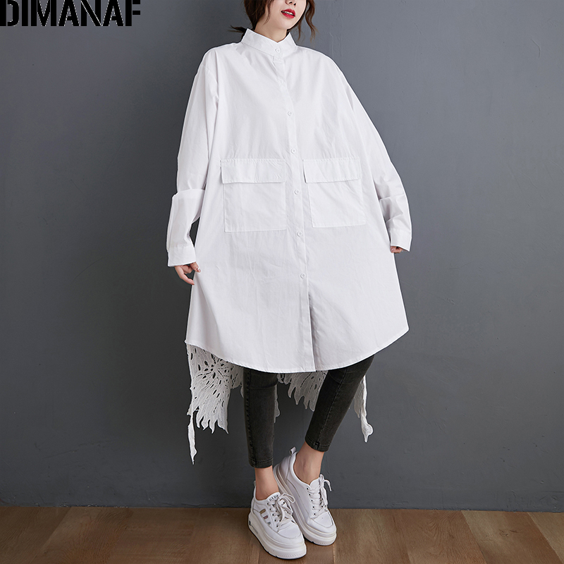 DIMANAF Plus Size Blouse Shirts Women Clothing Fashion Lace Floral Elegant Lady Tops Casual Loose Long Sleeve Button Cardigan 210225
