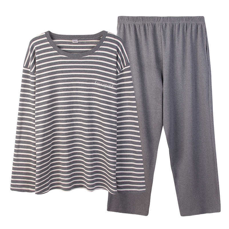 Men's Fall Winter Round Neck Hedging Long Sleeve Pajamas 5XL Plus Fat XL Home Wear 211019