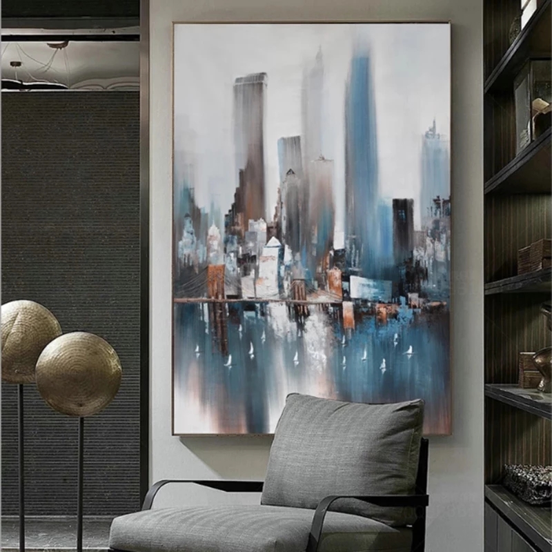 Abstract City Rain Boat Posters Landscape Oil Painting On Canvas Wall Art Pictures For Living Room Modern Home Decor NO FRAME