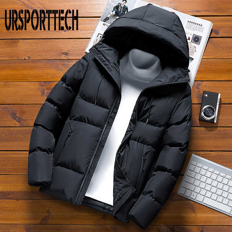 Quality Mens Parka Winter Jacket Cotton Padded Puffer Jackets Men Fashion Top Zipper Up Solid Color Outerwear Coats 210914