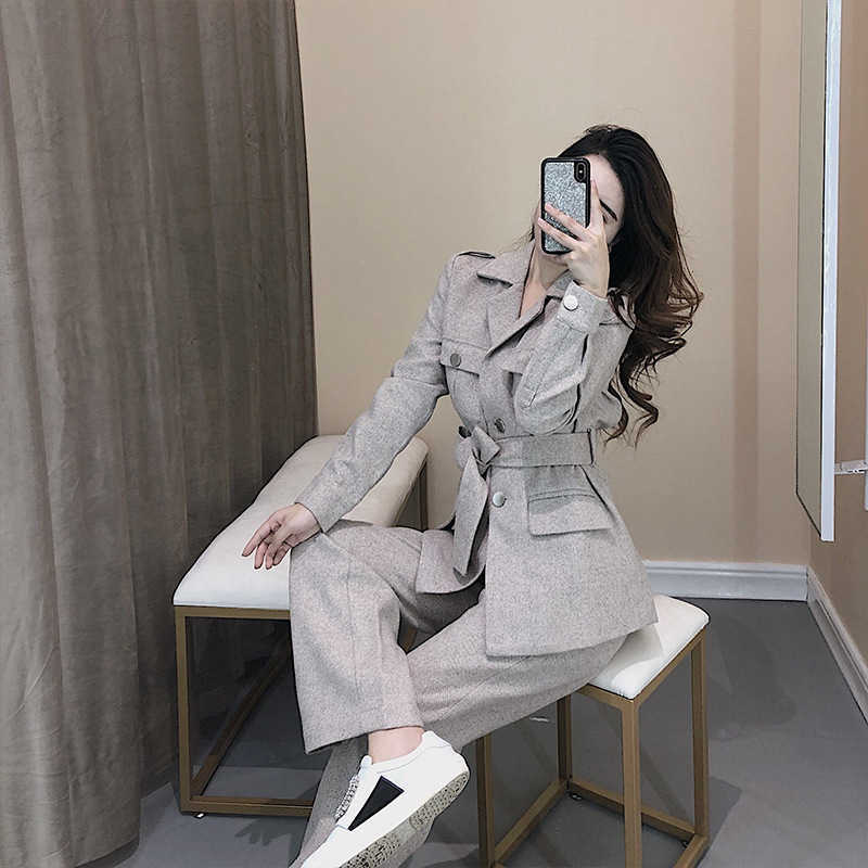 Korea Solid Color Single-breasted Woman Coat Straight Trousers Ladies Office Suit Simple Fashion Autumn Winter B519 210603