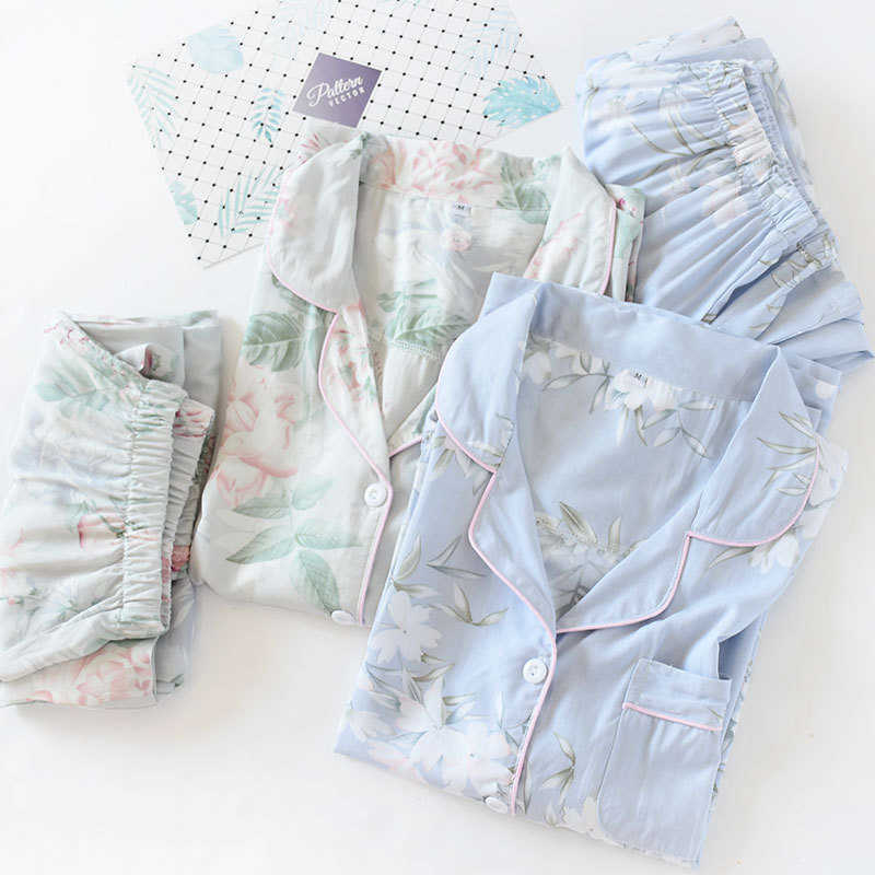 Summer Fresh Floral pajamas sets women sleepwear cozy 100% Viscose long sleeve quality pyjamas women homewear 210924