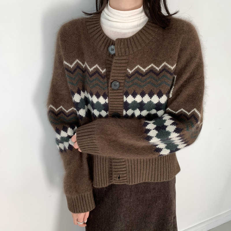 H.SA Women Casual Sweater Cardiganss Long Sleeve Soft Warm Ladies Knitted Jumper Tops Argyle Vintage Cardigan Sweater Female 210716