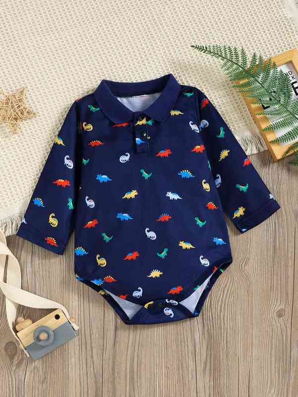 Baby Dinosaur Print Polo Neck Bodysuit & Ripped Jeans SHE