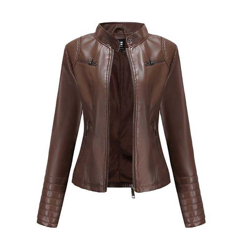 Women Faux Leather Jacket Autumn Winter Long Sleeve Plus Size Fashion Ladies Solid Zipper Biker Coat Female Casual Outwear 210603