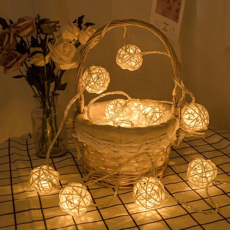 Strings 2.5M 20 LED Rattan Ball String Lights Garlands Holiday Wedding Party Decoration Christmas Fairy Light For Indoor Room