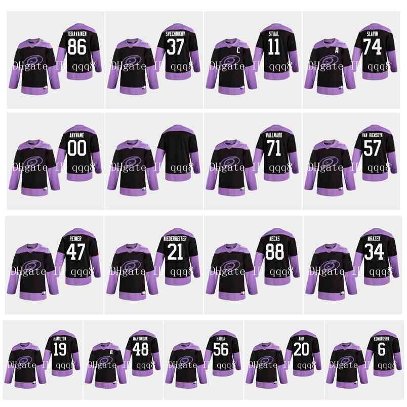 

95 Carolina Hurricanes Fights Cancer Practice Jersey 11 Staal 20 Sebastian Aho 37 Andrei Svechnikov 86 Teuvo Teravainen 74 Jaccob Slavin Hockey, As pic